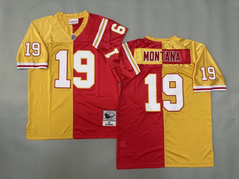 Men 2025 Kansas City Chiefs #19 Montana red yellow Throwback Limited NFL Jersey style 001